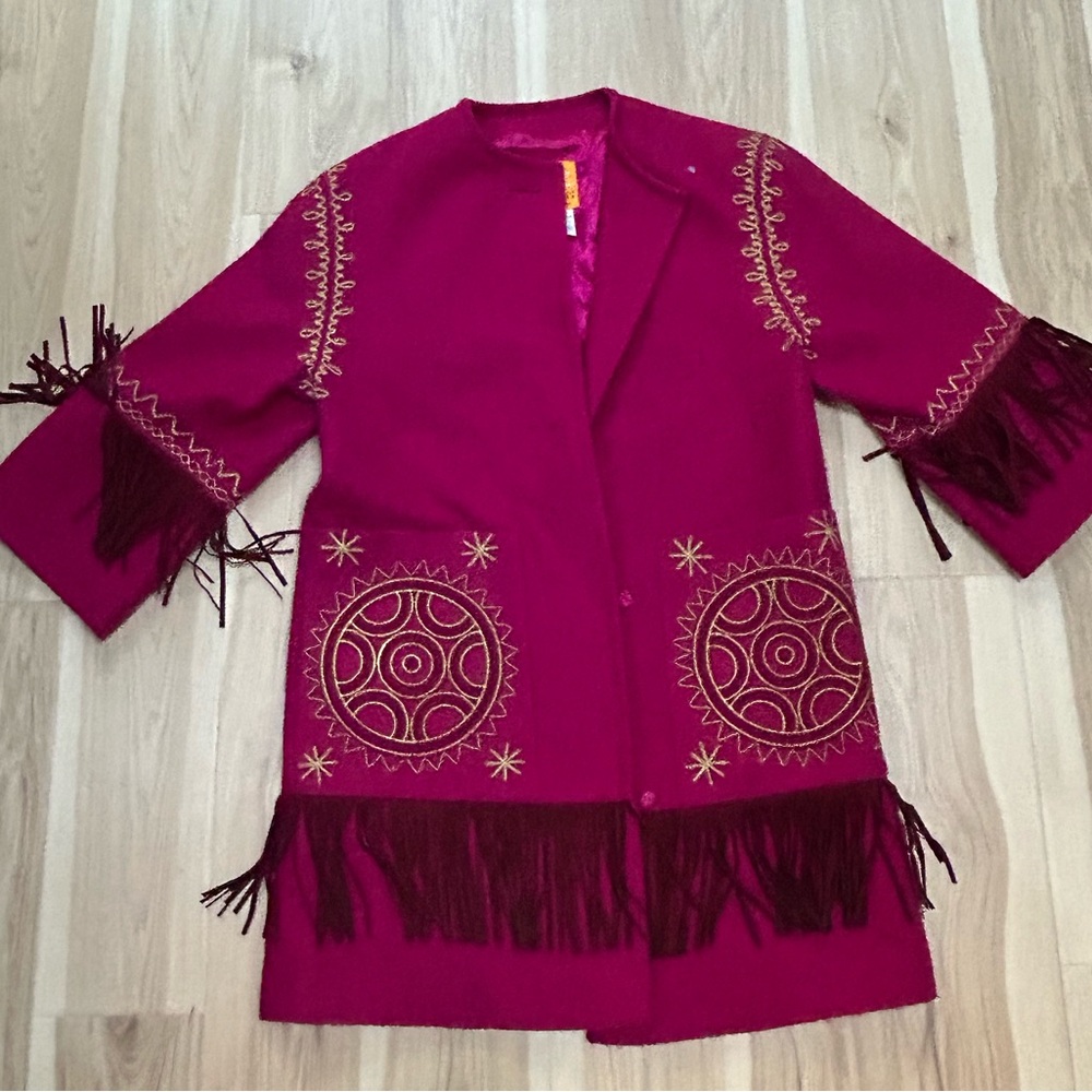 Vintage Christian Lacroix Pret-A-Porter Pink Suede Fringe Cashmere Wool Coat S